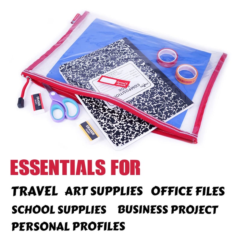 RE ROUGH ENOUGH Rough Enough Plastic File Folder Clear Document Holder Bag Zipper Pouches Bags for Organizing A4 Paper Letter Office Teacher Art Supplies Storage - Image 3